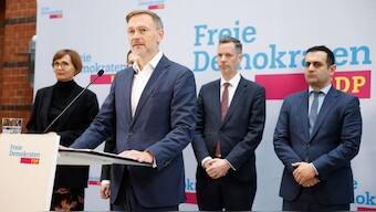 Outgoing German Finance Minister Christian and leader of Germany's Free Democratic Party (FDP) Christian Lindner addresses a press conference with his party colleagues at his party's headquarter in Berlin on November 7, 2024.  AFP