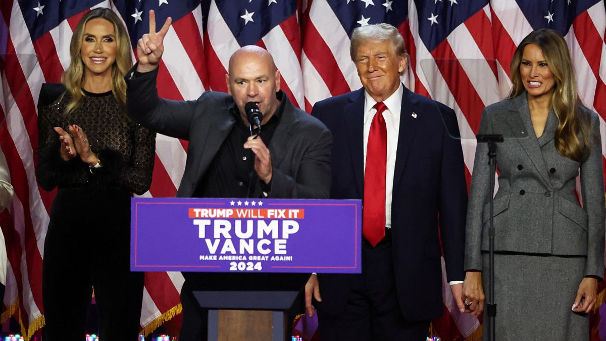 Dana White speaks next to Donald Trump during his rally, in Palm Beach County Convention Center, in West Palm Beach, Florida, US, November 6, 2024. Reuters
Dana White speaks next to Donald Trump during his rally, in Palm Beach County Convention Center, in West Palm Beach, Florida, US, November 6, 2024. Reuters
