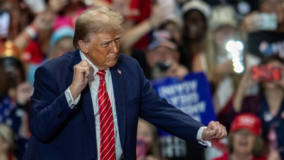 President Donald Trump dances at a campaign rally in Rocky Mount, North Carolina, US, October 30, 2024. File Image / Reuters
President Donald Trump dances at a campaign rally in Rocky Mount, North Carolina, US, October 30, 2024. File Image / Reuters