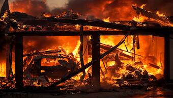 A home burns in the Mountain Fire, Nov. 6, 2024, in Camarillo, Calif.. AP