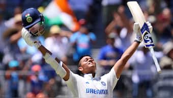 India opener Yashasvi Jaiswal celebrates scoring first Test century in Australia. Image: AP
