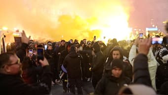 Maccabi Tel Aviv supporters demonstrate and light flares in Amsterdam, the Netherlands following the Ajax and Maccabi Tel Aviv football match in Amsterdam. Reuters