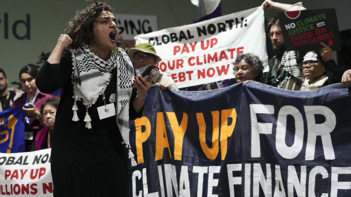 Activists participate in a demonstration for climate finance at the COP29 UN Climate Summit in Baku, Azerbaijan. Developing nations and climate campaigners are unhappy with the finance deal that developed nations forced at the climate conference on early Sunday. AP Activists participate in a demonstration for climate finance at the COP29 UN Climate Summit in Baku, Azerbaijan. Developing nations and climate campaigners are unhappy with the finance deal that developed nations forced at the climate conference on early Sunday. AP
