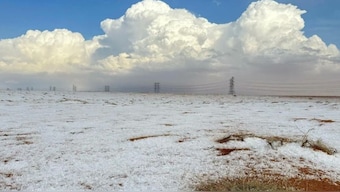 Heavy rains and significant hail have swept across parts of the Kingdom's Al-Jawf region. Now, a chilly spell of snowfall blanketed the mountainous areas, creating a visual spectacle never seen before in the arid landscape. Image courtesy: X/@GlobalDiss