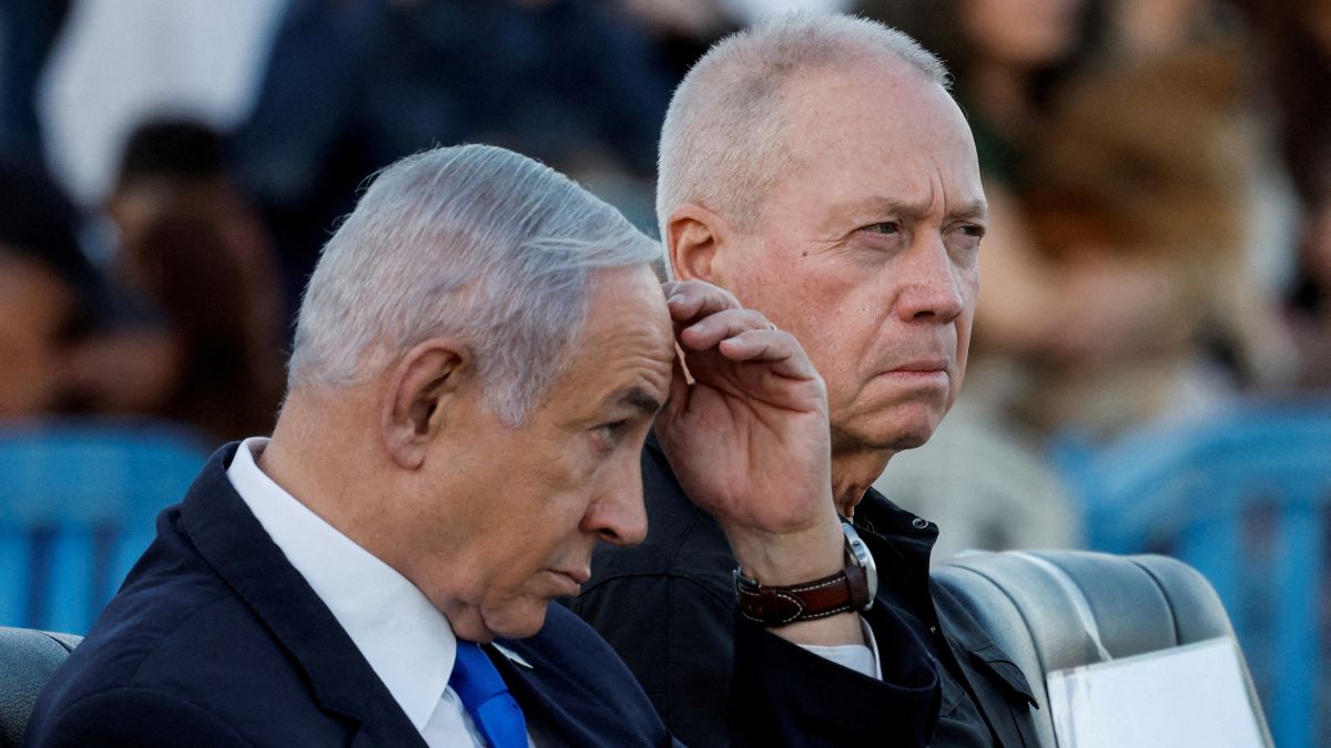Israeli Prime Minister Benjamin Netanyahu and Israeli Defense Minister Yoav Gallant attend a ceremony at an army base near Mitzpe Ramon, Israel, on October 31, 2024. File Photo/Reuters
Israeli Prime Minister Benjamin Netanyahu and Israeli Defense Minister Yoav Gallant attend a ceremony at an army base near Mitzpe Ramon, Israel, on October 31, 2024. File Photo/Reuters