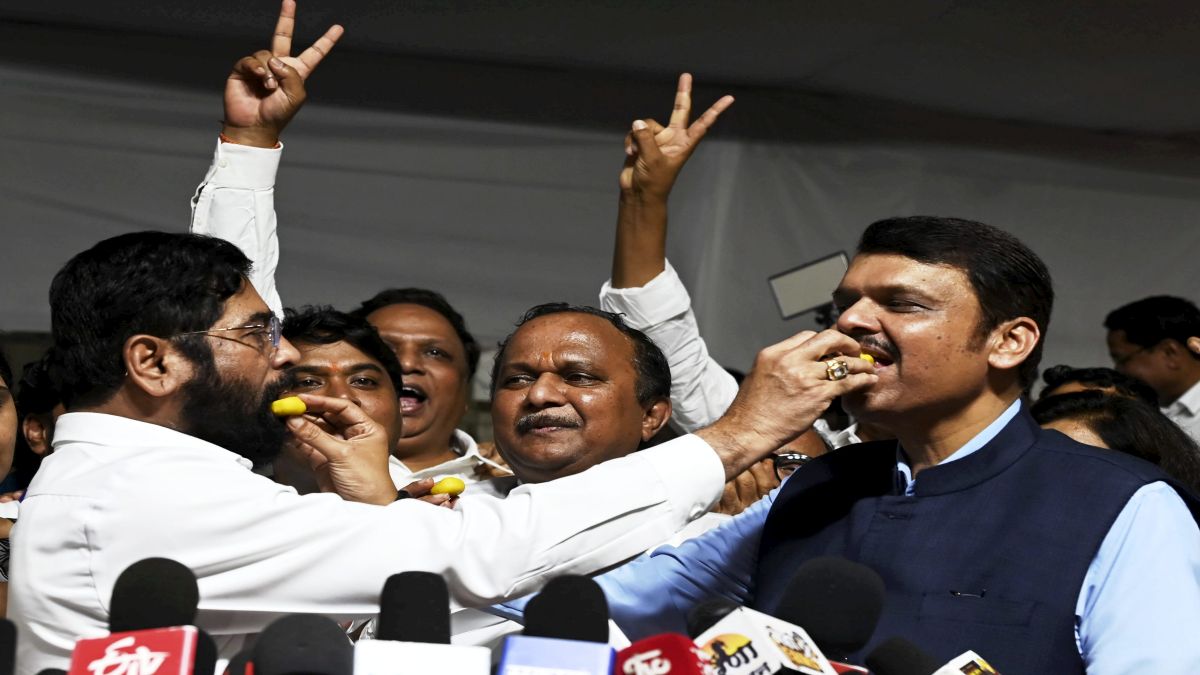 Maharashtra Chief Minister Eknath Shinde and Deputy CM Devendra Fadnavis celebrate the coalition's win in the state. It's a thumping victory for the Mahayuti. File image/PTI Maharashtra Chief Minister Eknath Shinde and Deputy CM Devendra Fadnavis celebrate the coalition's win in the state. It's a thumping victory for the Mahayuti. File image/PTI