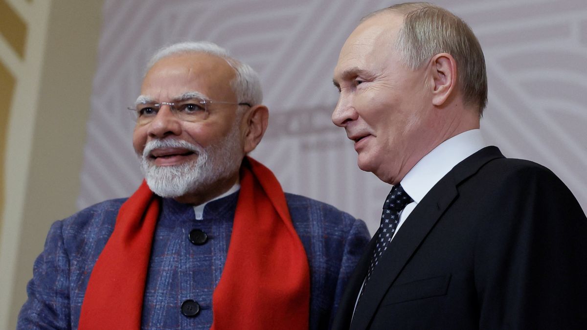 Russian President Vladimir Putin greets Prime Minister Narendra Modi during a welcoming ceremony for participants of the BRICS Summit in Kazan, on October 22, 2024. Reuters File Russian President Vladimir Putin greets Prime Minister Narendra Modi during a welcoming ceremony for participants of the BRICS Summit in Kazan, on October 22, 2024. Reuters File