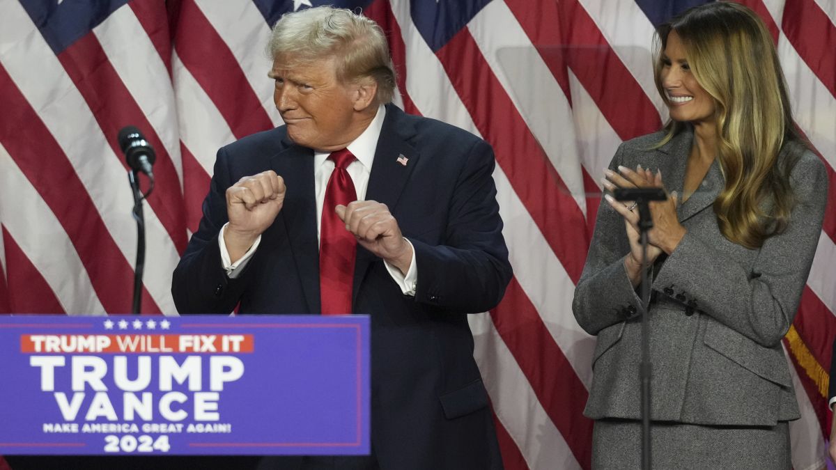 Republican Presidential nominee former President Donald Trump dances as former first lady Melania Trump watches at the Palm Beach County Convention Center during an election night watch party, Wednesday in Florida after he won the US presidency. AP Republican Presidential nominee former President Donald Trump dances as former first lady Melania Trump watches at the Palm Beach County Convention Center during an election night watch party, Wednesday in Florida after he won the US presidency. AP