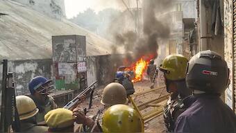 Police try to control the situation amid violence during a second survey of the Jama Masjid, claimed to be originally the site of an ancient Hindu temple, in Sambhal. PTI