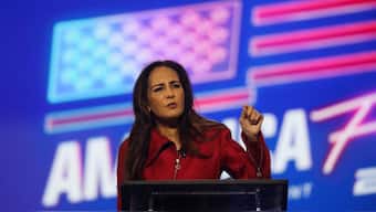 Harmeet Dhillon speaks during a right-wing gathering known as America Fest, an event organised by Turning Point USA, in Phoenix, Arizona, US. December 20, 2022. Reuters