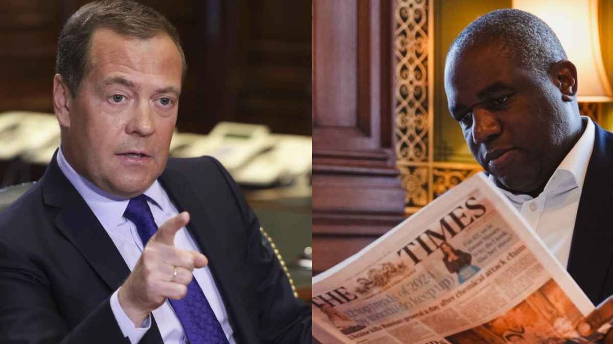 Former President of Russia Dmitry Medvedev and UK Foreign Secretary David Lammy clash over Times article. AP / X - @DavidLammy Former President of Russia Dmitry Medvedev and UK Foreign Secretary David Lammy clash over Times article. AP / X - @DavidLammy