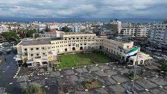 An aerial view shows a shopping mall in the town of Jableh, northwest of the capital Damascus on December 28, 2024. AFP