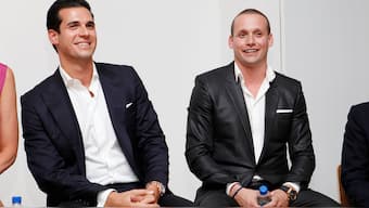 Oren Alexander and Tal Alexander at a panel at the Rockstars of Real Estate Event, in New York. AP