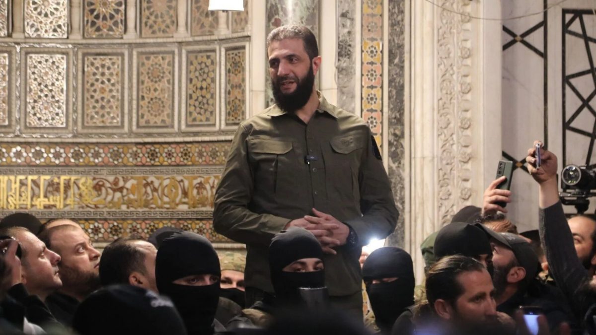 Abu Mohammed al-Jolani, the leader of Syria's Hay'at Tahrir al-Sham (HTS) group, addresses a crowd in Damascus' landmark Umayyad Mosque on December 8, 2024. Source: AFP. Abu Mohammed al-Jolani, the leader of Syria's Hay'at Tahrir al-Sham (HTS) group, addresses a crowd in Damascus' landmark Umayyad Mosque on December 8, 2024. Source: AFP.