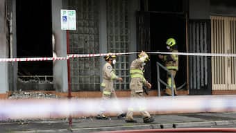 Firefighters work at the scene of a fire at the Adass Israel Synagogue in Ripponlea, Melbourne, Australia. Reuters