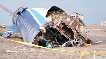 In this photo taken from a video released by the administration of Mangystau region, the wreckage of Azerbaijan Airlines Embraer 190 lies on the ground near the airport of Aktau, Kazakhstan, Wednesday, December 25, 2024. AP