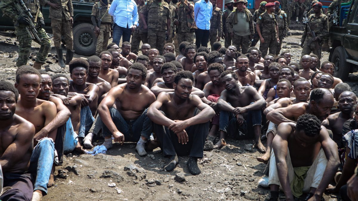 People arrested during a military operation to prevent a planned demonstration against the United Nations by a religious sect, sit on the ground and guarded by the army in Goma, eastern Democratic Republic of Congo. File image/ AFP People arrested during a military operation to prevent a planned demonstration against the United Nations by a religious sect, sit on the ground and guarded by the army in Goma, eastern Democratic Republic of Congo. File image/ AFP