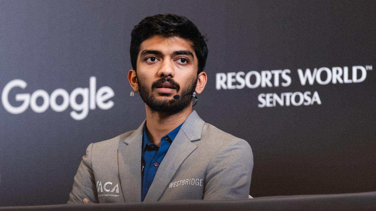 India's D Gukesh responds to questions from the press during the World Chess Championship in Singapore. Image credit: FIDE India's D Gukesh responds to questions from the press during the World Chess Championship in Singapore. Image credit: FIDE