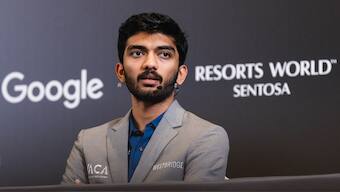 India's D Gukesh responds to questions from the press during the World Chess Championship in Singapore. Image credit: FIDE