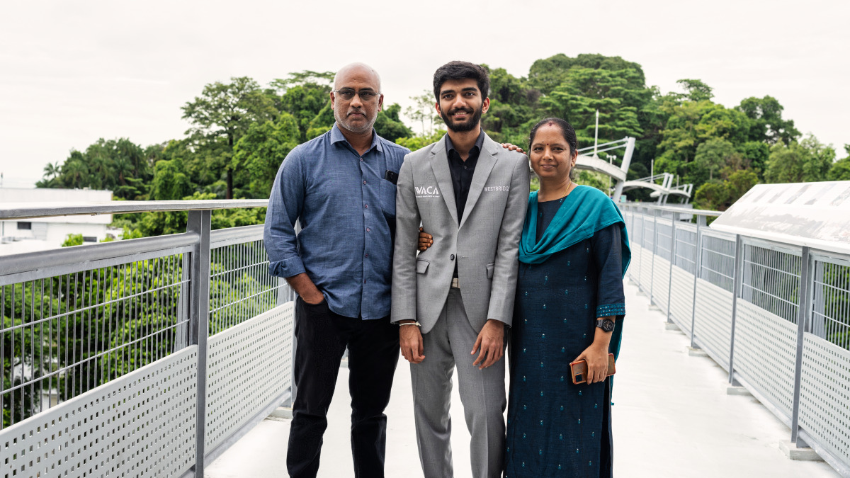 Indian Grandmaster D Gukesh with his parents after becoming the youngest chess world champion in Singapore. FIDE Indian Grandmaster D Gukesh with his parents after becoming the youngest chess world champion in Singapore. FIDE