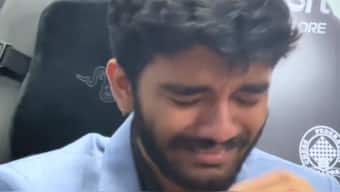 Indian Grandmaster D Gukesh becomes emotional after defeating Ding Liren and becoming the youngest world champion in chess history. Image credit: Screengrab of video posted by @FIDE_chess on X
