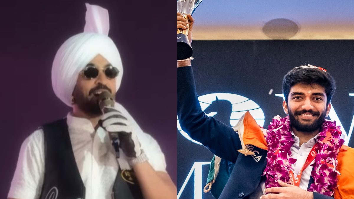 Punjabi singer Diljit Dosanjh dedicated his Chandigarh concert to World Chess Championship winner D Gukesh. Image: Screengrab / PTI Punjabi singer Diljit Dosanjh dedicated his Chandigarh concert to World Chess Championship winner D Gukesh. Image: Screengrab / PTI