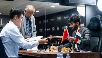 Ding Liren's unexpected error led to his defeat against D Gukesh in World Chess Championship 2024. Image: FIDE
