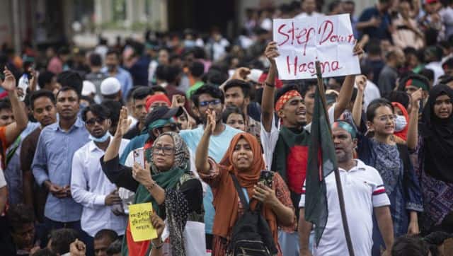 People shout slogans as they tae part in a protest against Bangladesh PM sheikh Hasina and her government in Dhaka. File image/AP