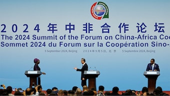 (File) Senegal's Foreign Minister Yassine Fall, China's Foreign Minister Wang Yi and Republic of the Congo's Foreign Minister Jean-Claude Gakosso attend a press conference during the 2024 Summit of the Forum on China-Africa Cooperation (FOCAC) in Beijing, China September 5, 2024. Reuters