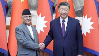 Nepal Prime Minister KP Sharma Oli with Chinese President Xi Jinping in Beijing Photo: MoFA Nepal