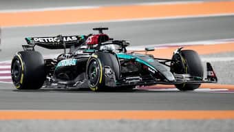 Mercedes driver George Russell took pole position for the Qatar Grand Prix after Max Verstappen received a grid penalty. AP  