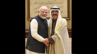 Prime Minister Narendra Modi held extensive talks with Kuwaiti Emir Sheikh Meshal Al-Ahmad Al-Jaber Al-Sabah.