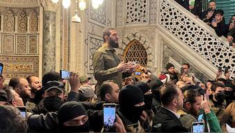 Top rebel commander Abu Mohammed al-Golani speaks to a crowd at Ummayad Mosque in Damascus, after Syrian rebels announced that they have ousted President Bashar al-Assad, Syria. File image/ Reuters