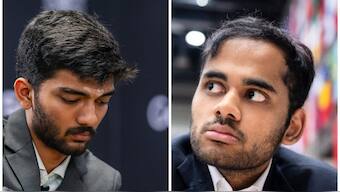 Viswanathan Anand feels there's a five to 10 per cent chance of Arjun Erigaisi (Right) challenging D Gukesh for the World Chess Championship title. Image: PTI / FIDE 