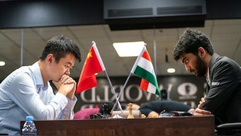 D Gukesh had white pieces advantage but Ding Liren secured a draw in Game 13 of World Chess Championship 2024. Image: FIDE on X 