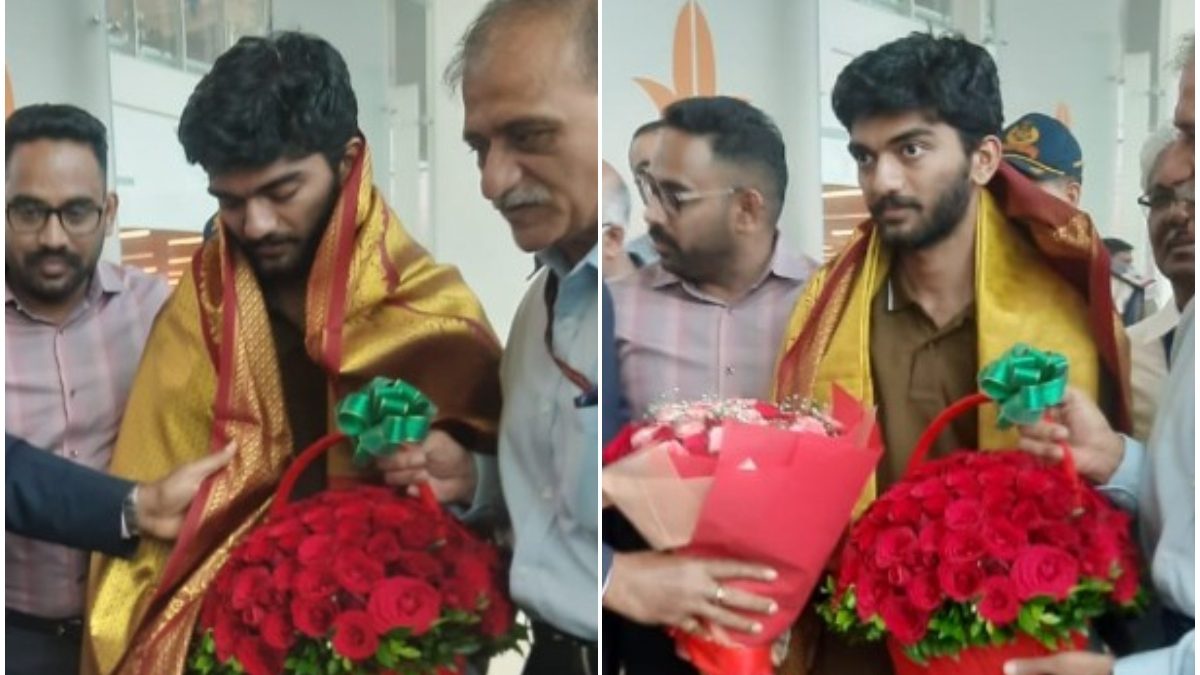 World Chess Championship winner D Gukesh received ac warm reception on his arrival in Chennai. Image: X / @SAI_Media World Chess Championship winner D Gukesh received ac warm reception on his arrival in Chennai. Image: X / @SAI_Media