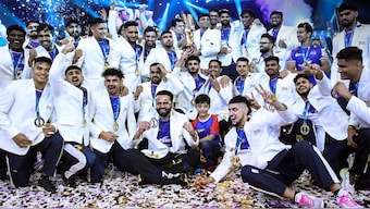 The Haryana Steelers team poses with the winners' trophy after defeating Patna Pirates in the final of the 11th season. Image credit: Pro Kabaddi League