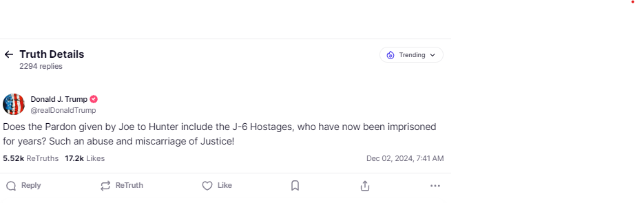 Trump reacts to Hunter Biden Pardon