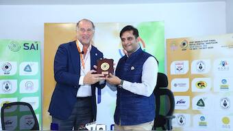 Luciano Rossi, President, ISSF, and Kalikesh Narayan Singh Deo, President, NRAI, in a file pic. 