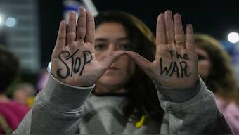 Israelis protest against Prime Minister Benjamin Netanyahu's government and call for the release of hostages held in the Gaza Strip by the Hamas militant group, in Tel Aviv, Israel, on Saturday. AP File 