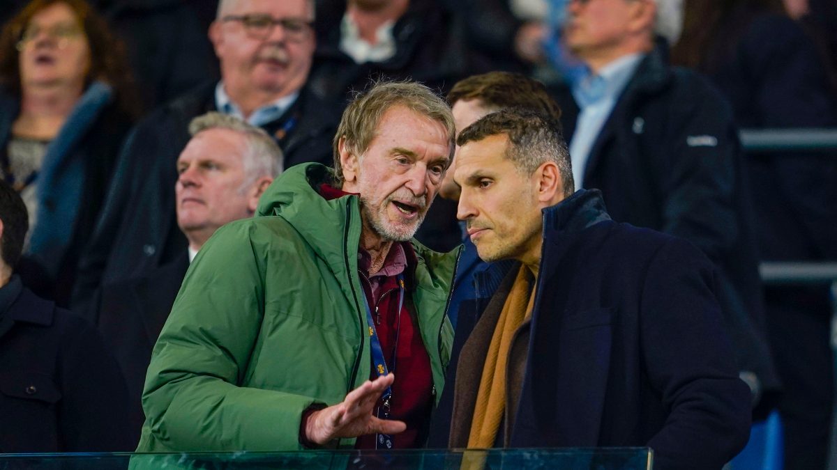 Manchester United owner Sir Jim Ratcliffe, left, with Manchester City chairman Khaldoon Al Mubarak during a recent match. Image: AP Manchester United owner Sir Jim Ratcliffe, left, with Manchester City chairman Khaldoon Al Mubarak during a recent match. Image: AP