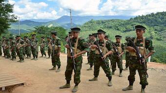 Cadets of the Kachin Independence Army (KIA) preparing for military drills at the group's headquarters in Laiza, Kachin state. Image: Wikimedia Commons