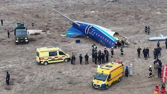 A drone view shows the crash site of an Azerbaijan Airlines passenger plane near the city of Aktau, Kazakhstan December 25, 2024. Source: REUTERS. 
