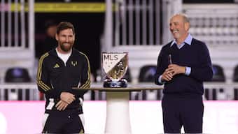 Inter Miami's Lionel Messi receives the Landon Donovan MLS Most Valuable Player Award from league commissioner Don Garber. Reuters