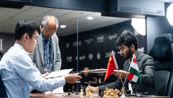 D Gukesh needs to beat Ding Liren on Thursday to win the 2024 World Chess Championship title. Image: X / @FIDE_chess 