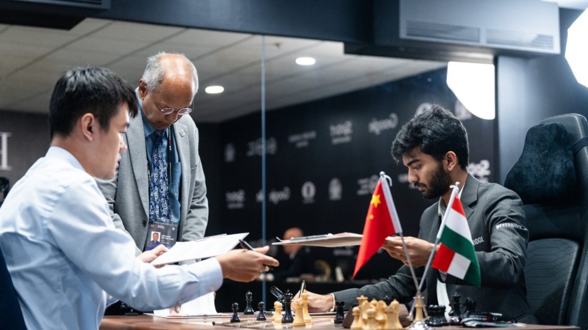 D Gukesh needs to beat Ding Liren on Thursday to win the 2024 World Chess Championship title. Image: X / @FIDE_chess D Gukesh needs to beat Ding Liren on Thursday to win the 2024 World Chess Championship title. Image: X / @FIDE_chess