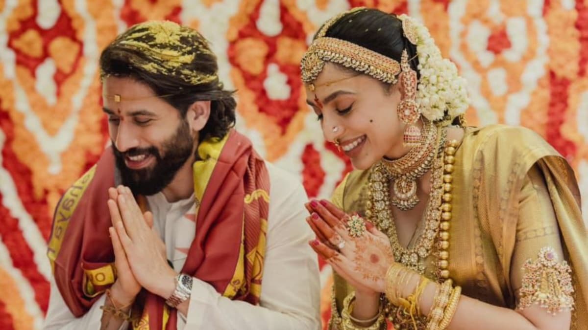 Decoding Sobhita Dhulipala's bridal look, shines in a traditional gold Kanjeevaram saree at her wedding, honoring her Telugu Heritage