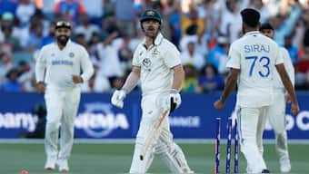 Australian batter Travis Head responds to Mohammed Siraj's send-off after getting dismissed by the Indian pacer on Day 2 of the pink-ball Test in Adelaide. AP