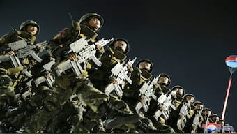 Soldiers participate in a military parade to commemorate the 70th anniversary of the Korean War armistice in Pyongyang, North Korea, July 27, 2023, in this image released by North Korea's Korean Central News Agency. Reuters
