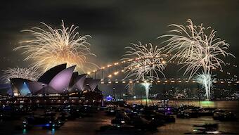 The 9pm fireworks are seen during New Year's Eve celebrations in Sydney, Australia, on Tuesday. AP